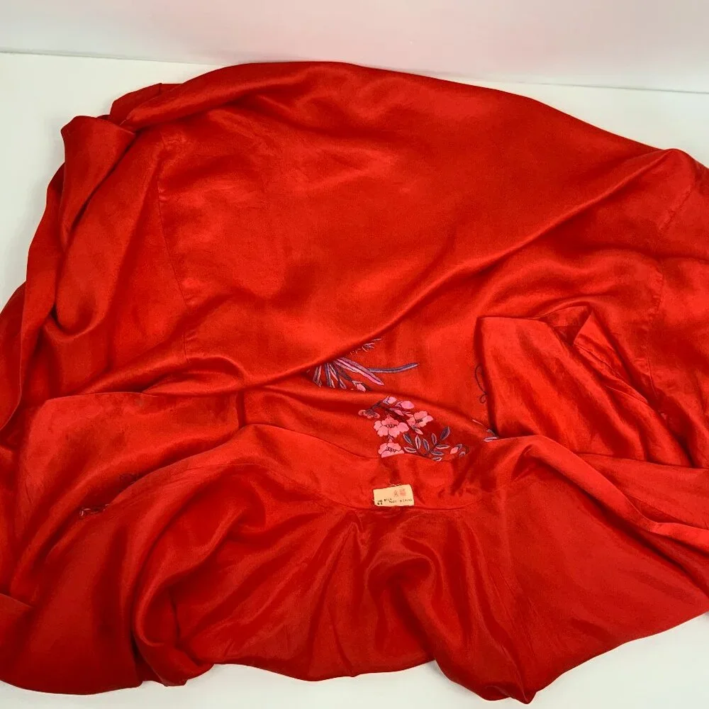 Vintage 50s - 60s Silk Layered Red Embroidered Kimono Robe Sz M - Picture 13 of 16